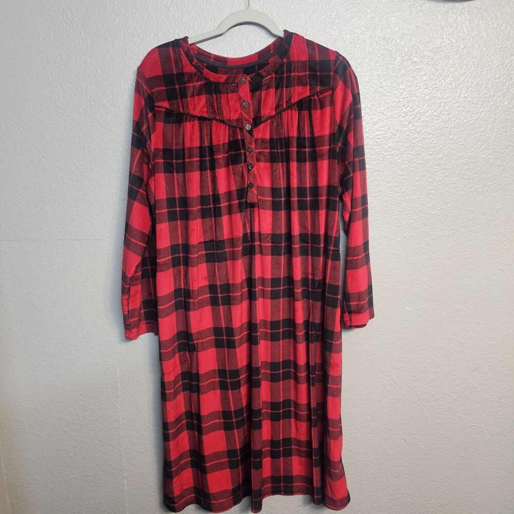 Aria Collection Red Black Buffalo Plaid Long Sleeve Christmas Gown L Soft V853